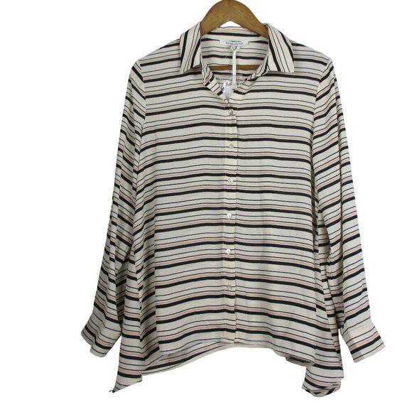Rose + Olive Shirt long sleeve Polyester button down Stripes Office NWT - Picture 1 of 8